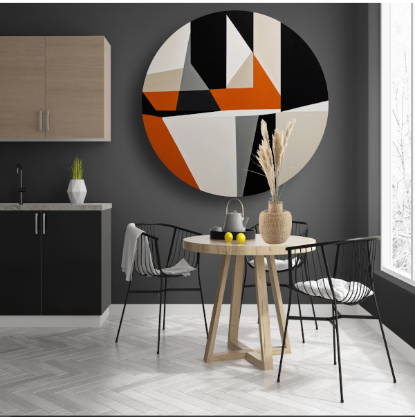 Abstract geometrisch spel van oranje en zwart forex muurcirkel