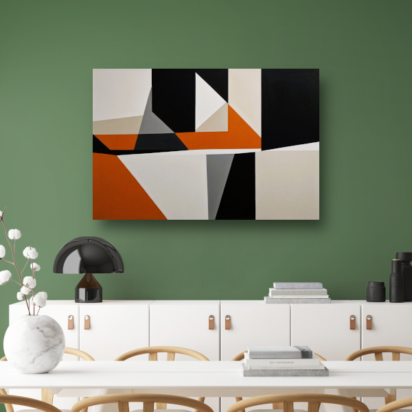 Abstract geometrisch spel van oranje en zwart poster