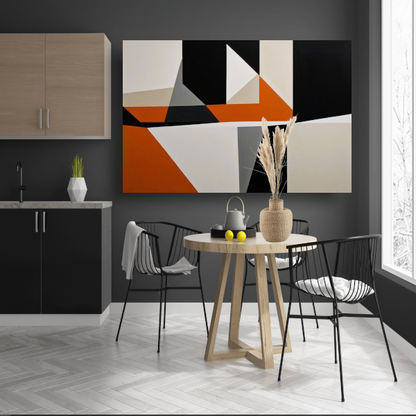 Abstract geometrisch spel van oranje en zwart poster