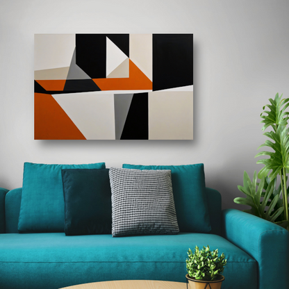 Abstract geometrisch spel van oranje en zwart canvas