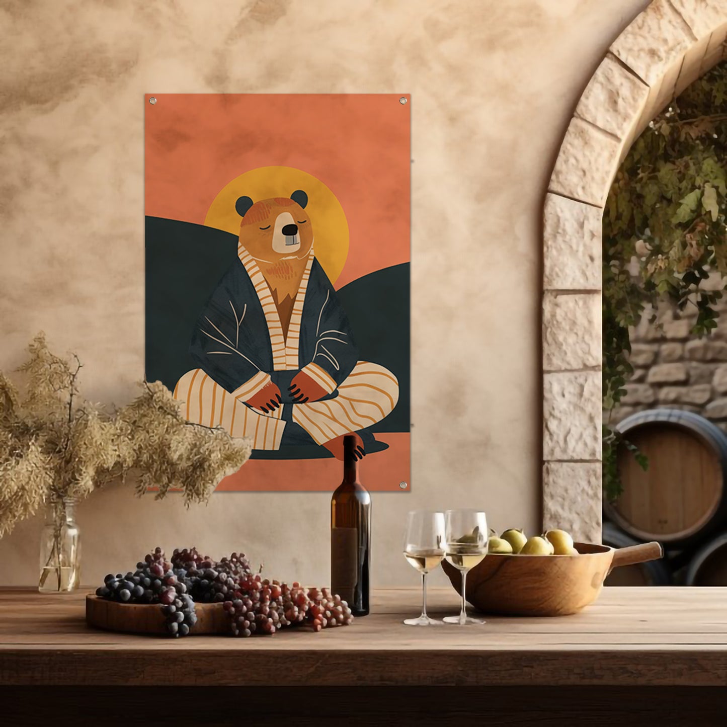 Mediterende Beer in Pyjama tuinposter