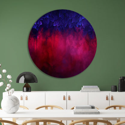 Abstracte paarse en rode rook met bladeren aluminium muurcirkel
