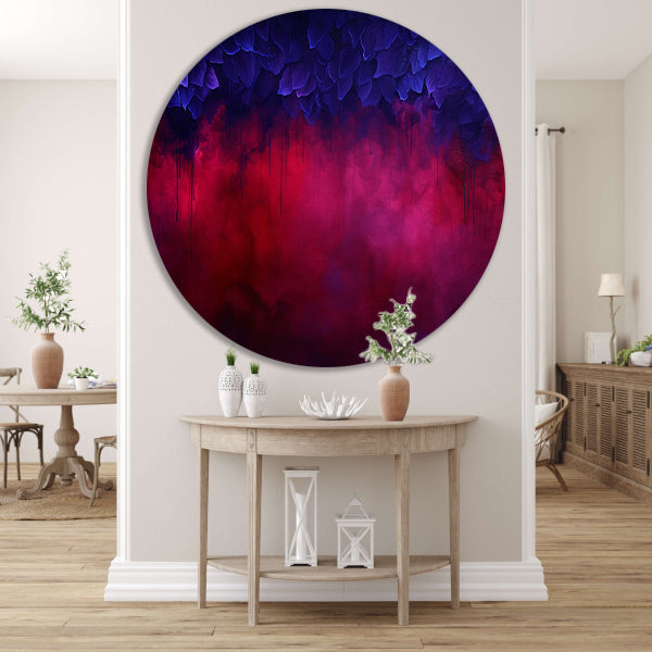 Abstracte paarse en rode rook met bladeren forex muurcirkel