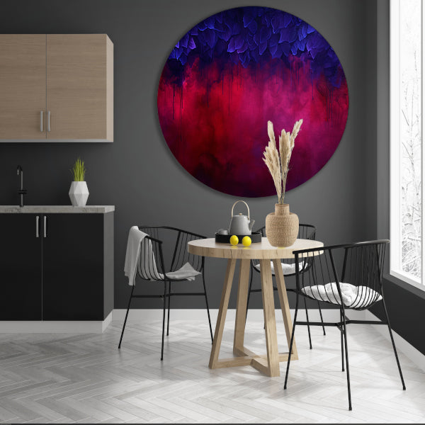 Abstracte paarse en rode rook met bladeren forex muurcirkel