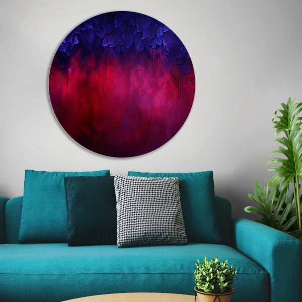 Abstracte paarse en rode rook met bladeren forex muurcirkel