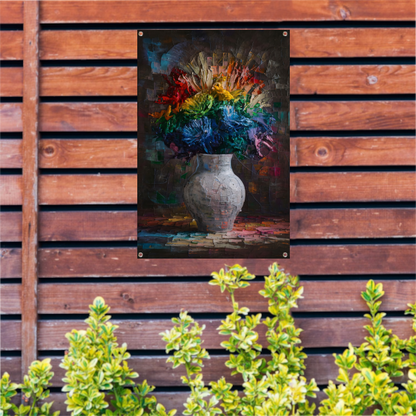 Explosie van Kleur in Vaas tuinposter