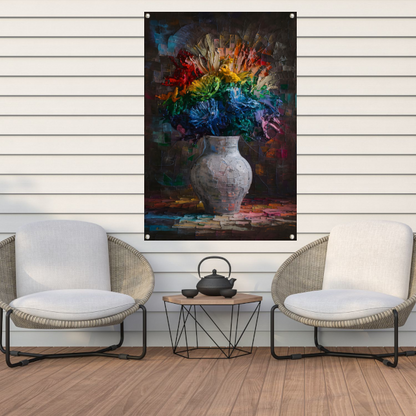 Explosie van Kleur in Vaas tuinposter