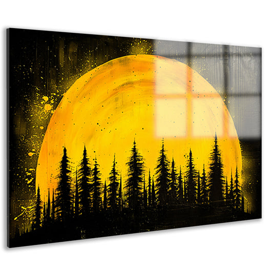 Silhouet van bomen met gele achtergrond acrylglas