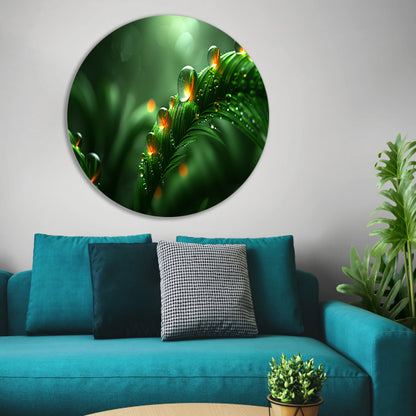 Dauwdruppels glinsterend op weelderige bladeren forex muurcirkel