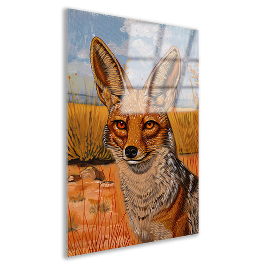 Schilderij van een vos in het veld acrylglas
