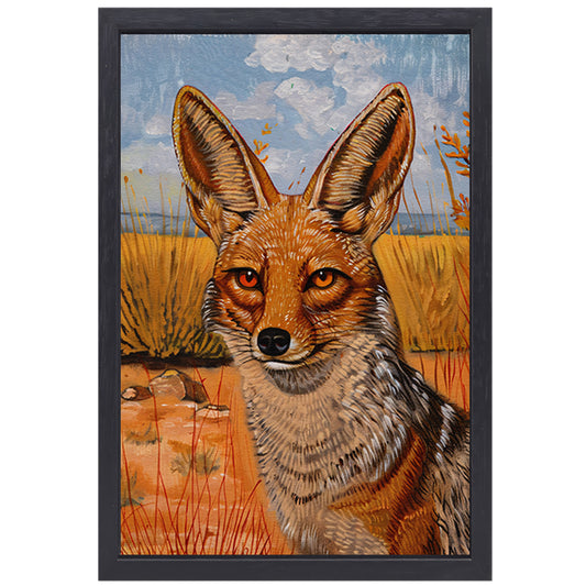 Schilderij van een vos in het veld canvas met baklijst
