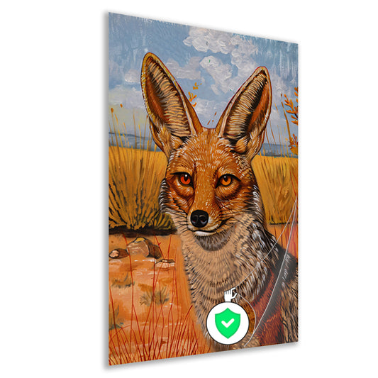 Schilderij van een vos in het veld poster