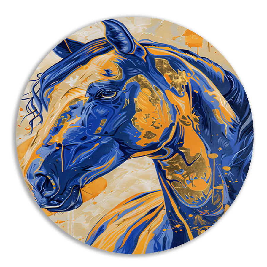 Kleurrijk en dynamisch paardenschilderij aluminium muurcirkel