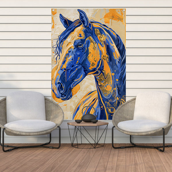 Kleurrijk en dynamisch paardenschilderij tuinposter