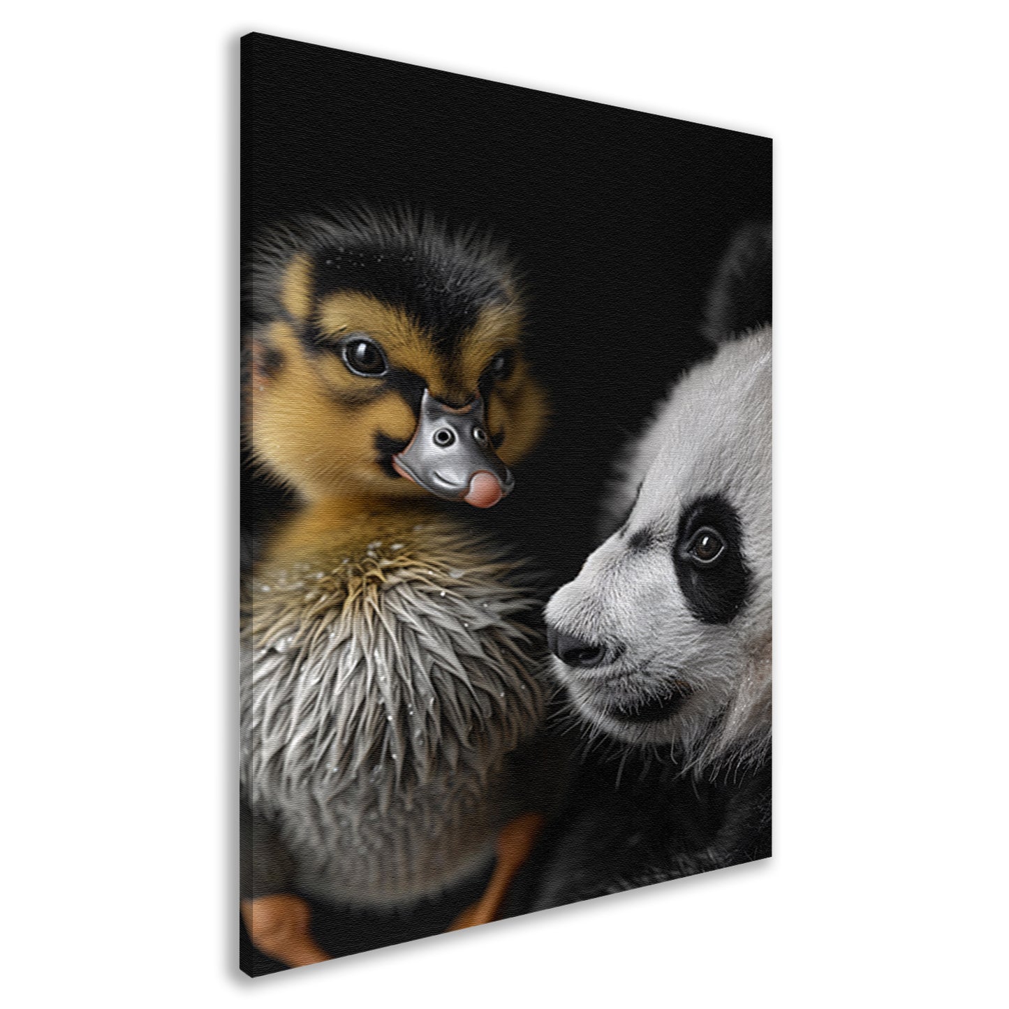 Nieuwsgierige panda en schattige eend canvas