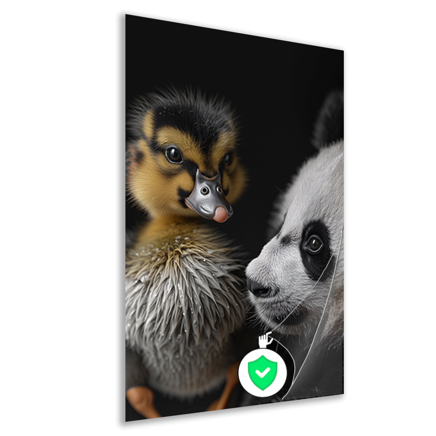 Nieuwsgierige panda en schattige eend poster