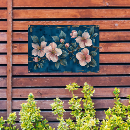 Prachtige bloemen op blauwe achtergrond tuinposter
