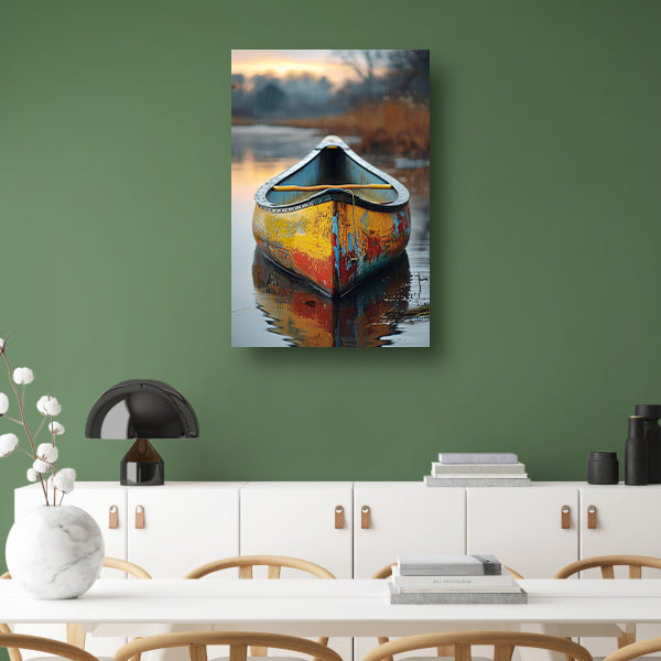 Kleurrijk kano in rustig water canvas met baklijst