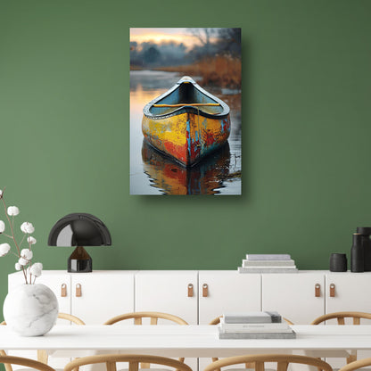 Kleurrijk kano in rustig water canvas met baklijst