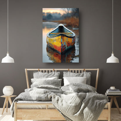 Kleurrijk kano in rustig water canvas met baklijst