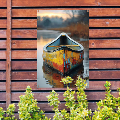 Kleurrijk kano in rustig water tuinposter