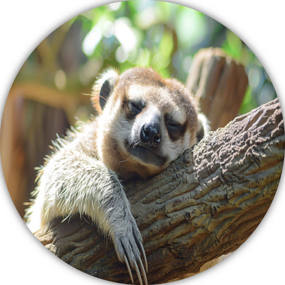 Vreedzame luiaard slapend in het zonlicht aluminium muurcirkel