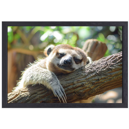 Vreedzame luiaard slapend in het zonlicht canvas met baklijst