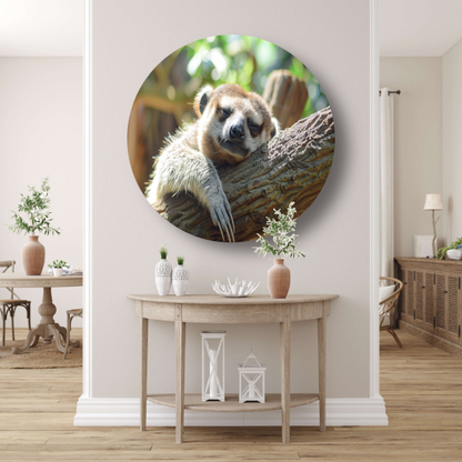 Vreedzame luiaard slapend in het zonlicht aluminium muurcirkel