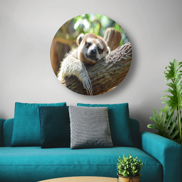 Vreedzame luiaard slapend in het zonlicht aluminium muurcirkel