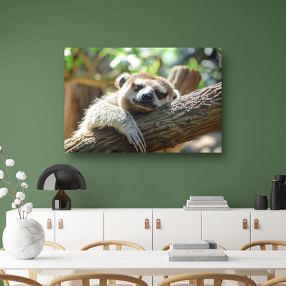 Vreedzame luiaard slapend in het zonlicht canvas met baklijst