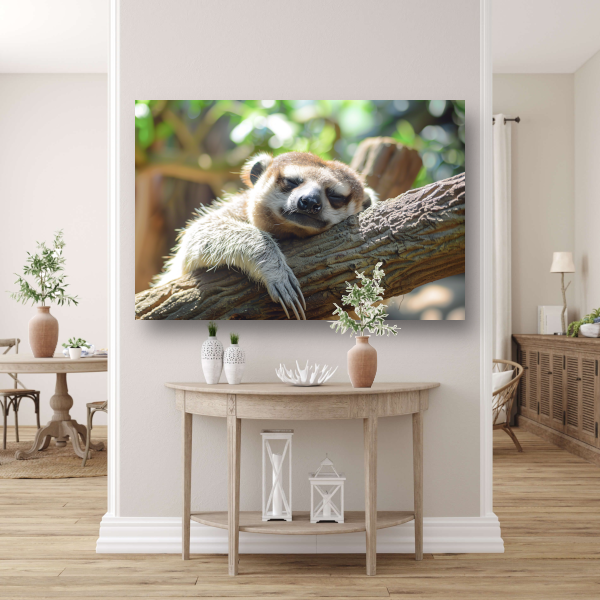 Vreedzame luiaard slapend in het zonlicht canvas