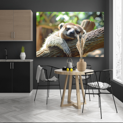 Vreedzame luiaard slapend in het zonlicht canvas met baklijst