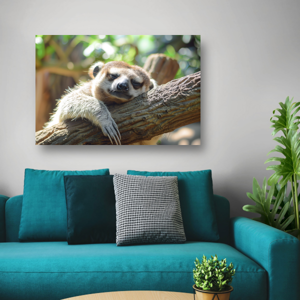 Vreedzame luiaard slapend in het zonlicht canvas