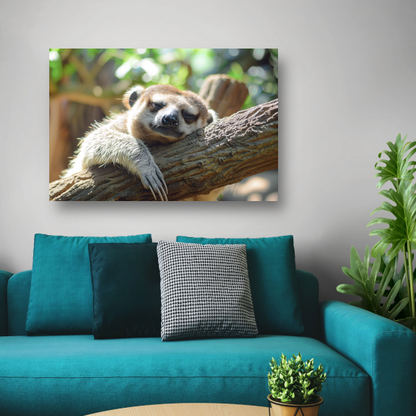 Vreedzame luiaard slapend in het zonlicht canvas met baklijst