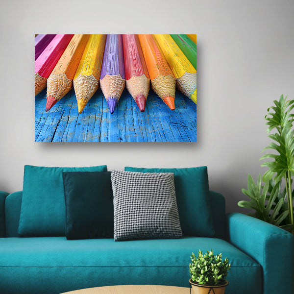 Kleurpotloden op houten achtergrond canvas