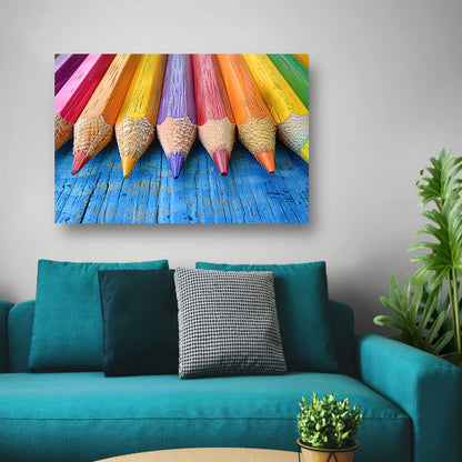 Kleurpotloden op houten achtergrond canvas