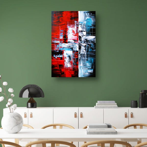 Abstract modern schilderij met dynamische kleuren canvas met baklijst