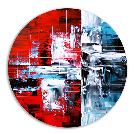 Abstract modern schilderij met dynamische kleuren aluminium muurcirkel