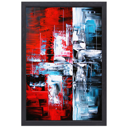 Abstract modern schilderij met dynamische kleuren canvas met baklijst