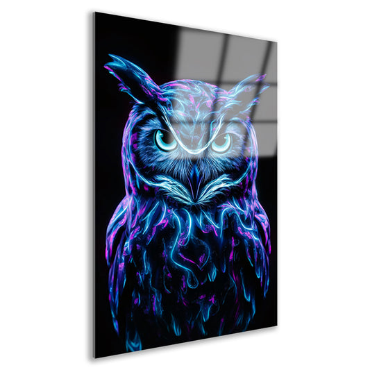 Fluorescerende futuristische uil in levendige kleuren acrylglas