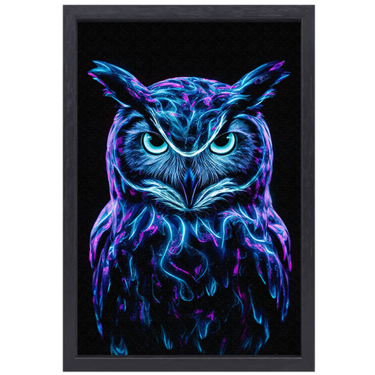 Fluorescerende futuristische uil in levendige kleuren canvas met baklijst