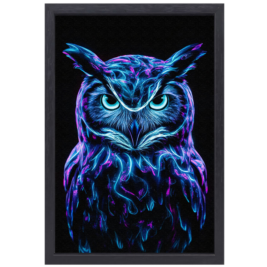 Fluorescerende futuristische uil in levendige kleuren canvas met baklijst