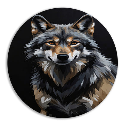 Stoic Wolf in Monochrome Digital Art aluminium muurcirkel
