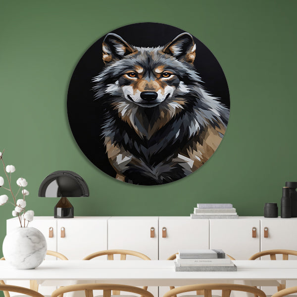 Stoic Wolf in Monochrome Digital Art aluminium muurcirkel