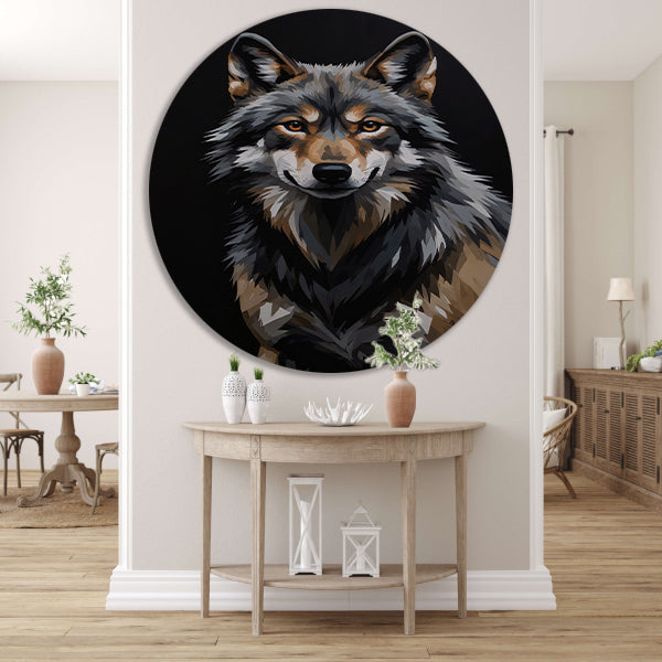 Stoic Wolf in Monochrome Digital Art aluminium muurcirkel