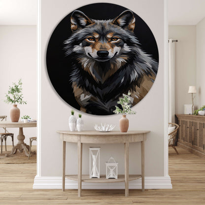 Stoic Wolf in Monochrome Digital Art aluminium muurcirkel