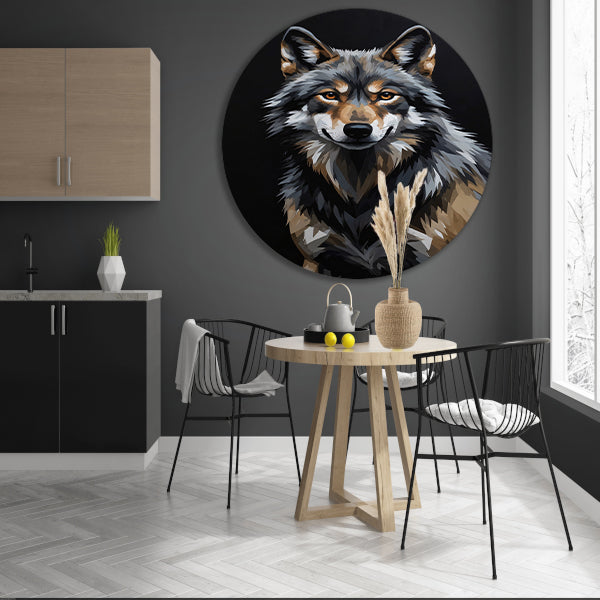 Stoic Wolf in Monochrome Digital Art aluminium muurcirkel