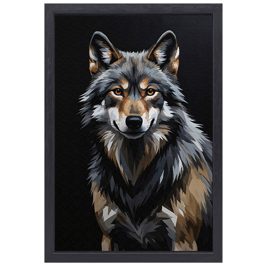 Stoic Wolf in Monochrome Digital Art canvas met baklijst