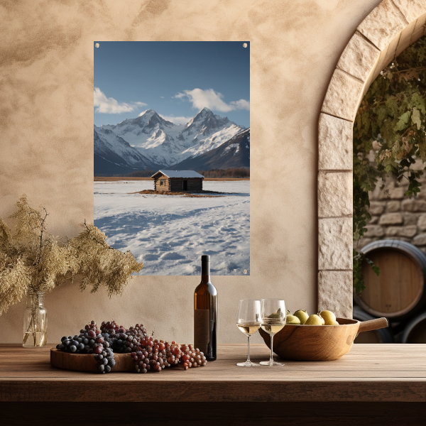 Solitaire Hut tegen Sneeuwbergen Panorama tuinposter