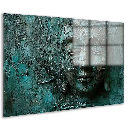 Abstract boeddha schilderij met rijke textuur acrylglas
